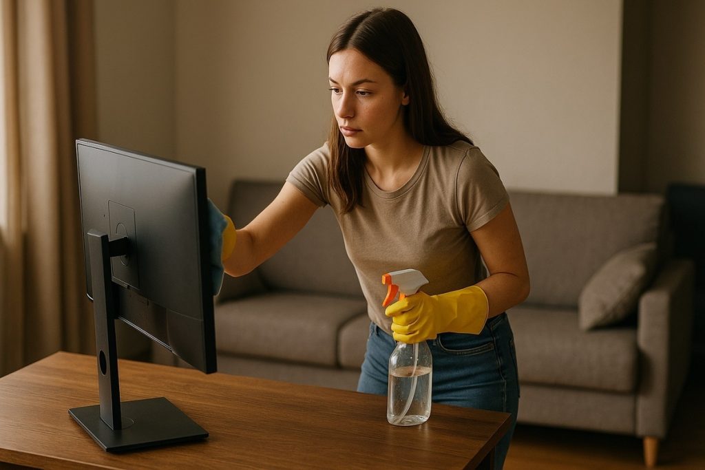 wrijven het scherm schoon met een reinigingsmiddel